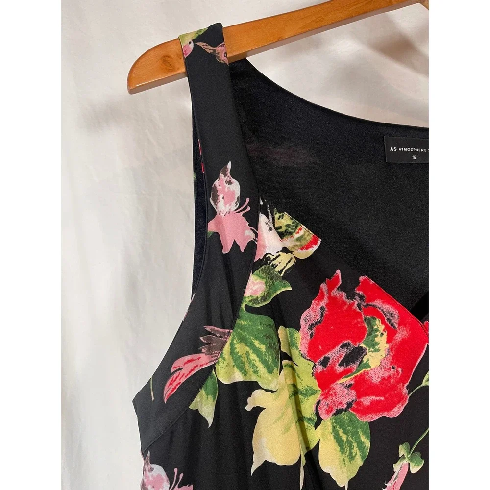 AS Atmosphere Studio Floral Sleeveless Midi Dress Black Red Pink Womens 16